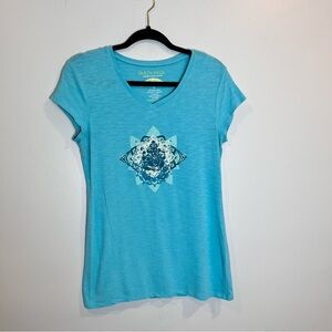Earth Yoga Ganesh Turquoise V-Neck Graphic Tee Rhinestone Short Sleeve Top M